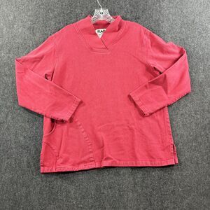 Flax Top Women's Small Red Pullover V-Neck Pocket Relaxed